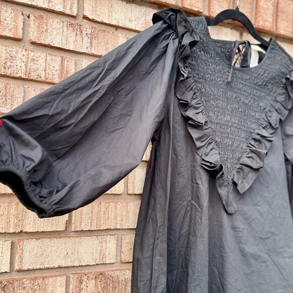 H&M Trend Conscious Short A-LIne Black Ruffle-trimmed Medium Cotton Dress - Picture 9 of 16